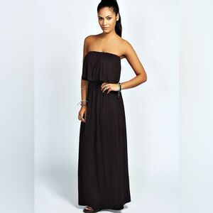 Boohoo Casey Bandeau Frill Top Maxi Dress in Navy